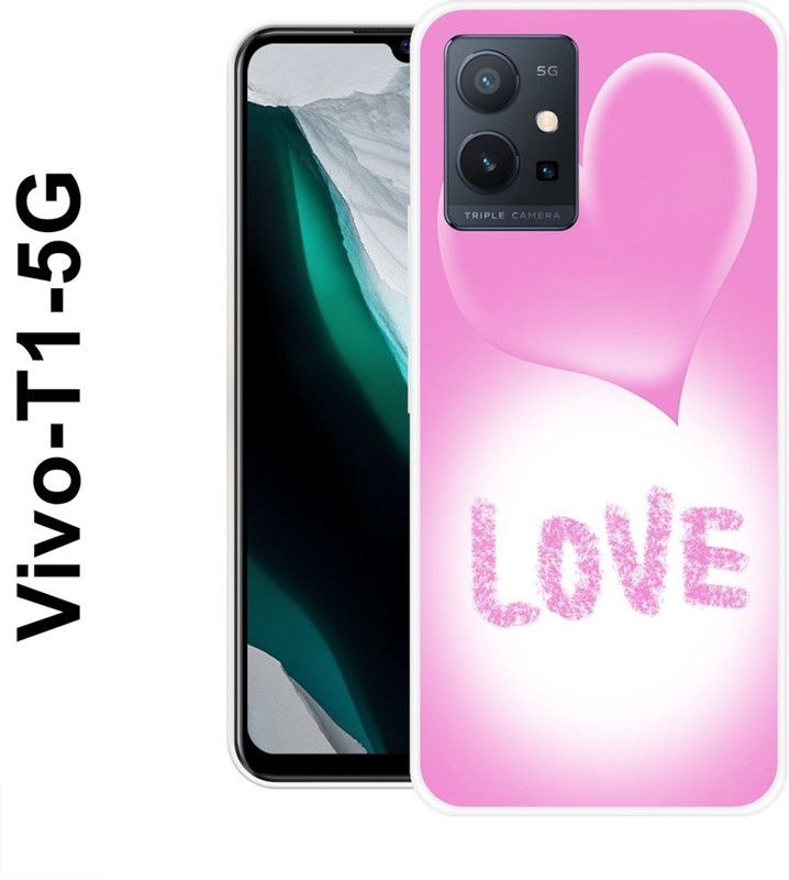 SHIVKUDI Back Cover for Vivo T1 5G  (Pink, White, Grip Case, Silicon)