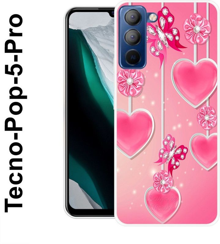 KLC Back Cover for Tecno 5 Pro  (Pink, White, Silicon)