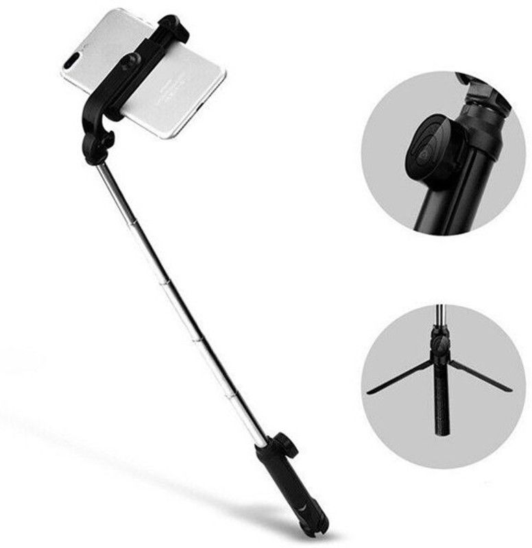 Dekoq Mobile Stand with Selfie Stick and Tripod XT-02 Stainless Steel Bluetooth Remote Control Selfie Stick Bluetooth Selfie Stick  (Black, Remote Included)