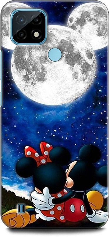 WallCraft Back Cover for Realme C21, RMX3201 MINNIE MOUSE, FINE PINK ART, MICKEY MOUSE, CARTOON, DISNEY, MOON  (Multicolor, Dual Protection, Pack of: 1)