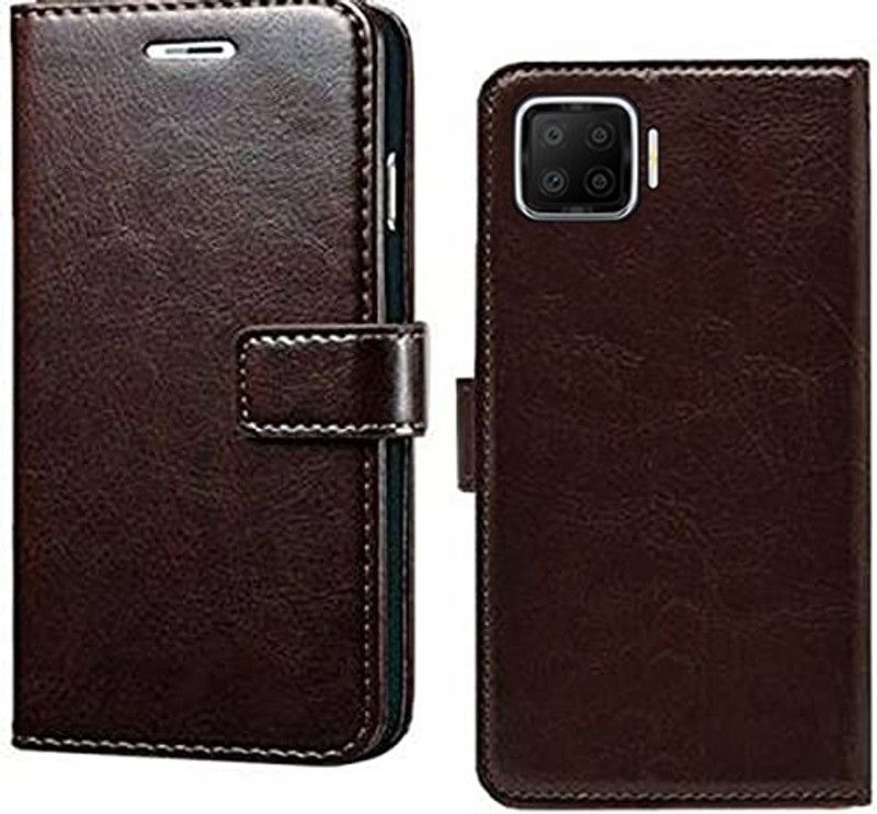 Accurazo Flip Cover for Oppo F17  (Brown, Dual Protection, Pack of: 1)