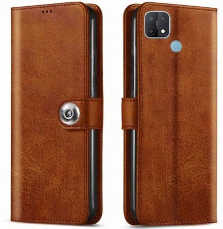 masque Flip Cover for Oppo A15s  (Brown, Dual Protection, Pack of: 1)