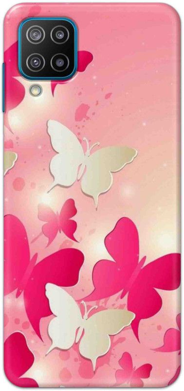 NDCOM Back Cover for Samsung Galaxy F12 Pink Butterfly Printed  (Multicolor, Hard Case, Pack of: 1)
