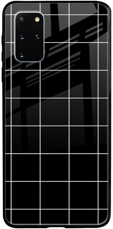 QRIOH Glass Back Cover for Samsung Galaxy S20 Plus  (Black, White, Grip Case, Silicon, Pack of: 1)