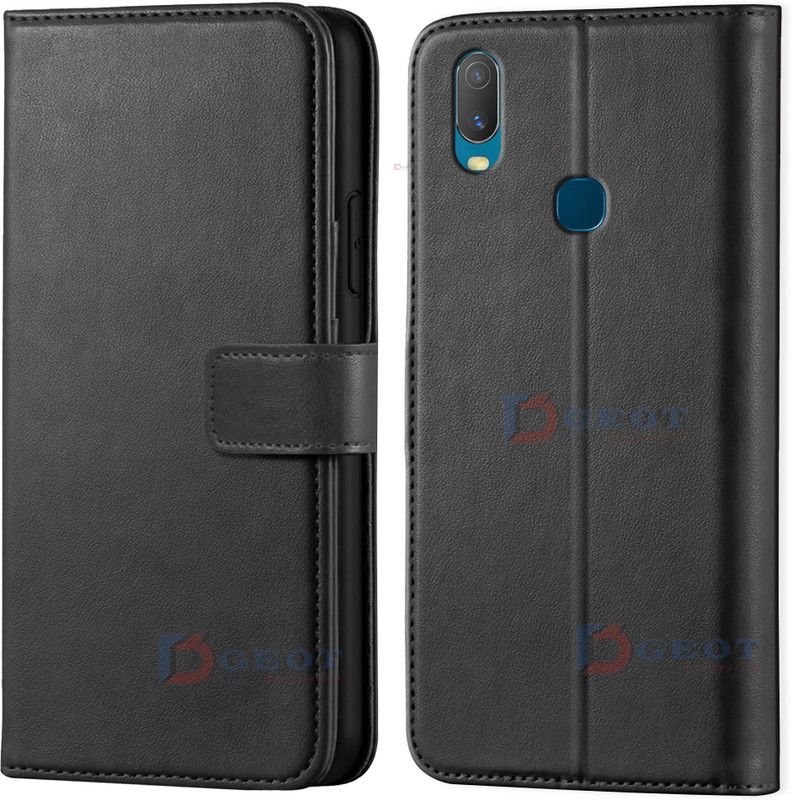 Dgeot Wallet Case Cover for Vivo Y11, Y12, Y15:Y17| Inside TPU with Card Pockets | Wallet Stand | Magnetic Closure |  (Black, Shock Proof, Pack of: 1)