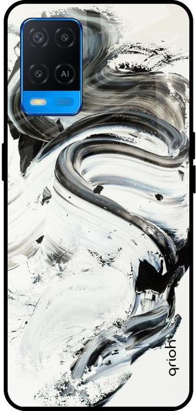 QRIOH Glass Back Cover for Oppo A54  (Grey, Grip Case, Silicon, Pack of: 1)