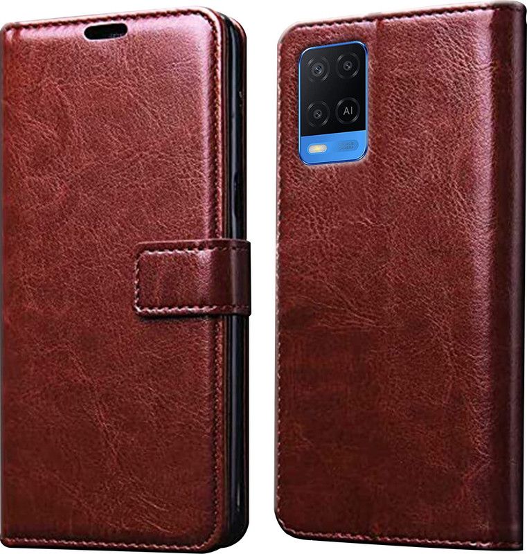 ELEF Flip Cover for Realme 8 5G|Inside TPU with Card Pockets|Wallet and Stand|Magnetic Closure  (Brown, Dual Protection, Pack of: 1)