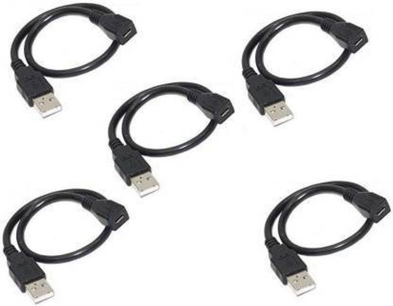 Pitambara Micro USB Cable 0.3 m Micro Usb Female to Male Pack of 5 Cable e2, e3, 1300 0.5 m Micro USB Cable  (Compatible with Desktop, Laptop, Black, Pack of: 5)