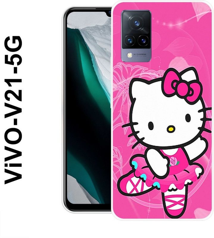 KUDI Back Cover for Vivo V21 5G  (Pink, White, Grip Case, Silicon)
