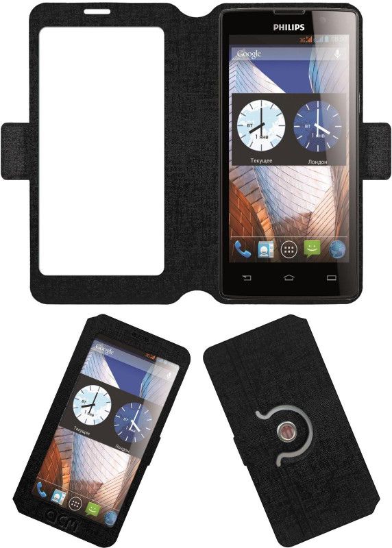 ACM Flip Cover for Philips W3500  (Black, Cases with Holder, Pack of: 1)
