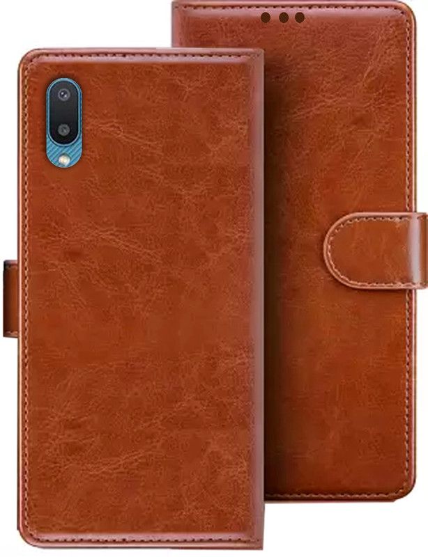HANIRY Flip Cover for Samsung M02 flip cover | SM-M022F flip cover | SM-M022G | Brown  (Brown, Magnetic Case, Pack of: 1)
