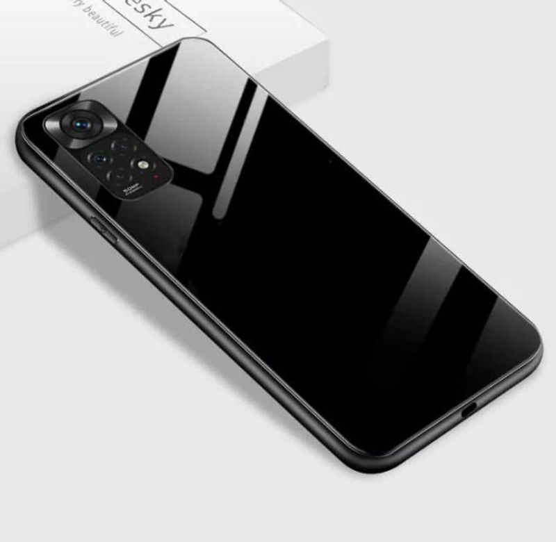 Zybux Back Cover for Redmi Note 11 4G Luxurious Glass Back Case Cover for Redmi Note 11 4G  (Black, Matte Finish)