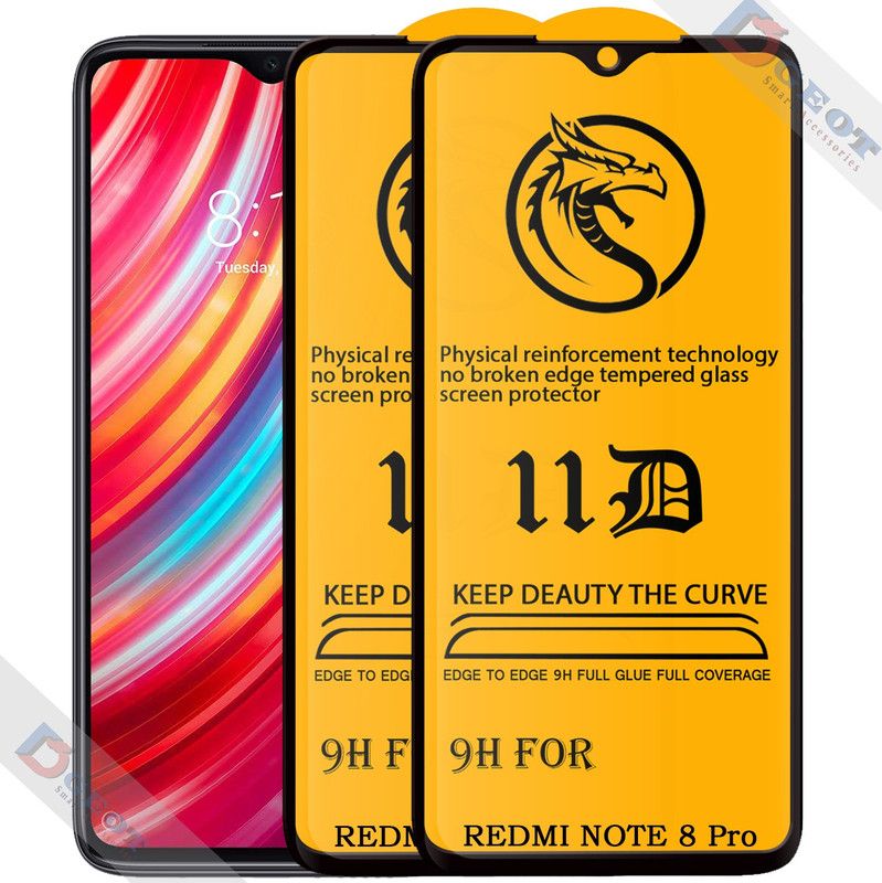 Asgeot Edge To Edge Tempered Glass for Redmi Note 8 Pro |With Easy Installation Kit|Impact Absorb|Full Adhesive Glass|  (Pack of 2)