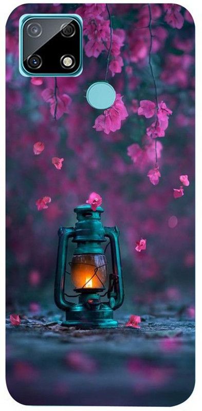 Golden Mask Back Cover for Realme Narzo 30A Pink Flower And Lantern  (Multicolor, Waterproof, Silicon, Pack of: 1)