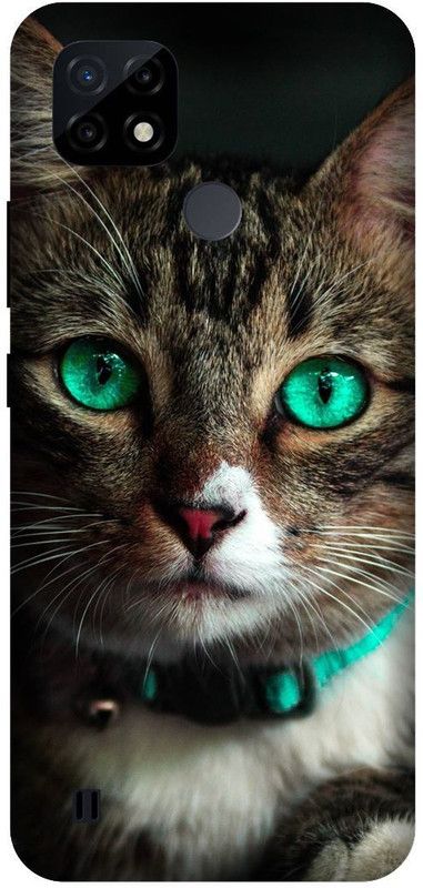 Yoprint Back Cover for REALME C21 black cat green eyes Printed back Cover  (Multicolor, Hard Case, Pack of: 1)