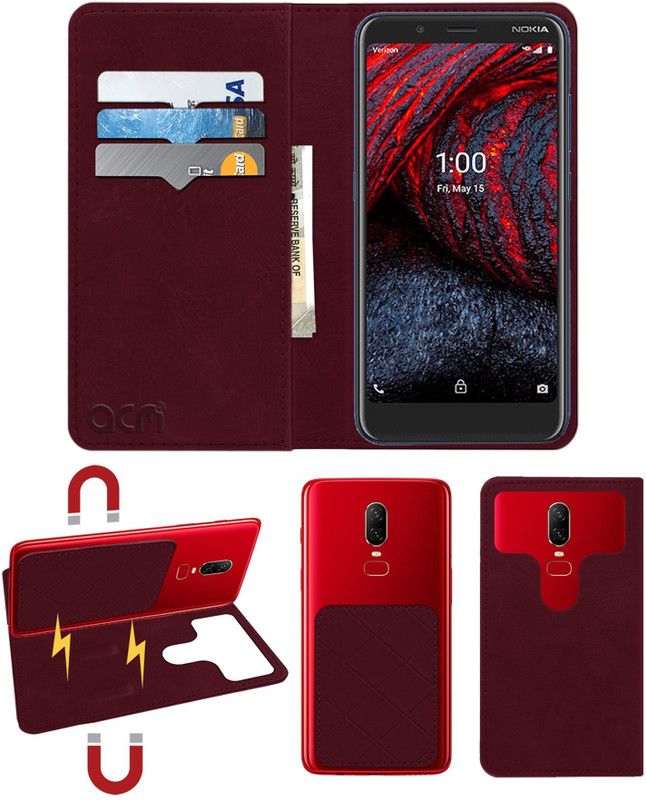 ACM Flip Cover for Nokia 2 V Tella  (Maroon, Cases with Holder, Pack of: 1)