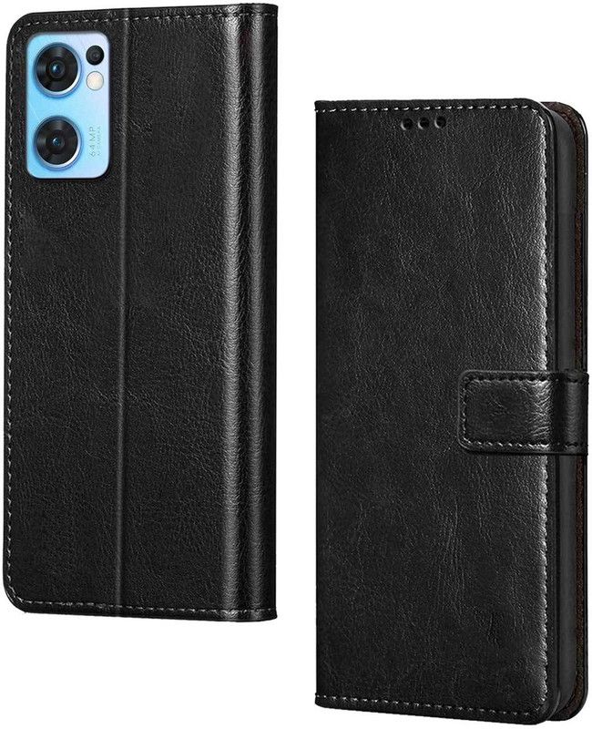 RRTBZ Flip Cover for Oppo Reno7 5G / Reno 7  (Black, Pack of: 1)