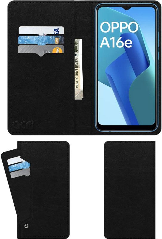 ACM Flip Cover for Oppo A16e  (Black, Cases with Holder, Pack of: 1)