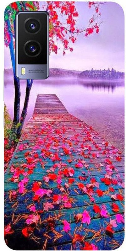 Skyhawk Back Cover for Vivo V21E Multicolor Flower Tree And Wooden Bridge on River  (Multicolor, Waterproof, Silicon)