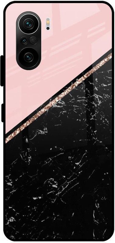 QRIOH Glass Back Cover for Mi 11X Pro  (Black, Pink, Grip Case, Silicon, Pack of: 1)