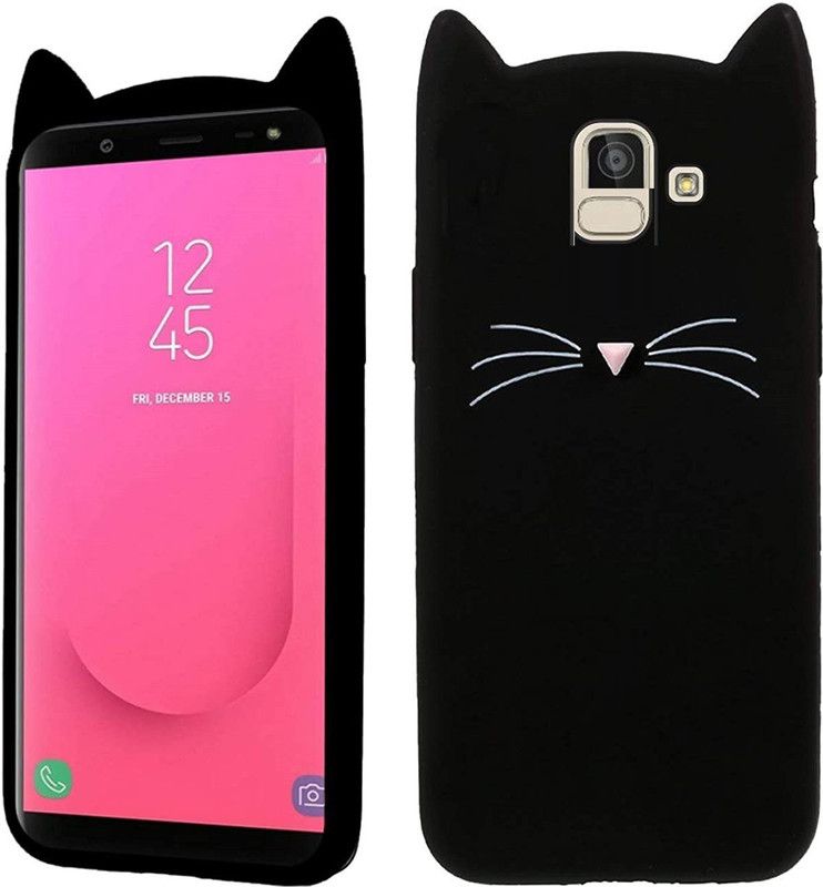 ELEF Back Cover for Samsung Galaxy A6 Plus Ear Kitty Case 3D Cute Mustache Kitty Doll Soft Girls Cat Back Cover  (Black, Flexible, Pack of: 1)