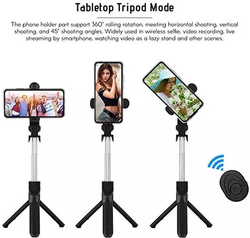 Dekoq 3 in 1 Selfie Sticks with Reinforced Tripod Stand, Extendable and Bluetooth Remote Tripod Bluetooth Selfie Stick  (Black, Remote Included)