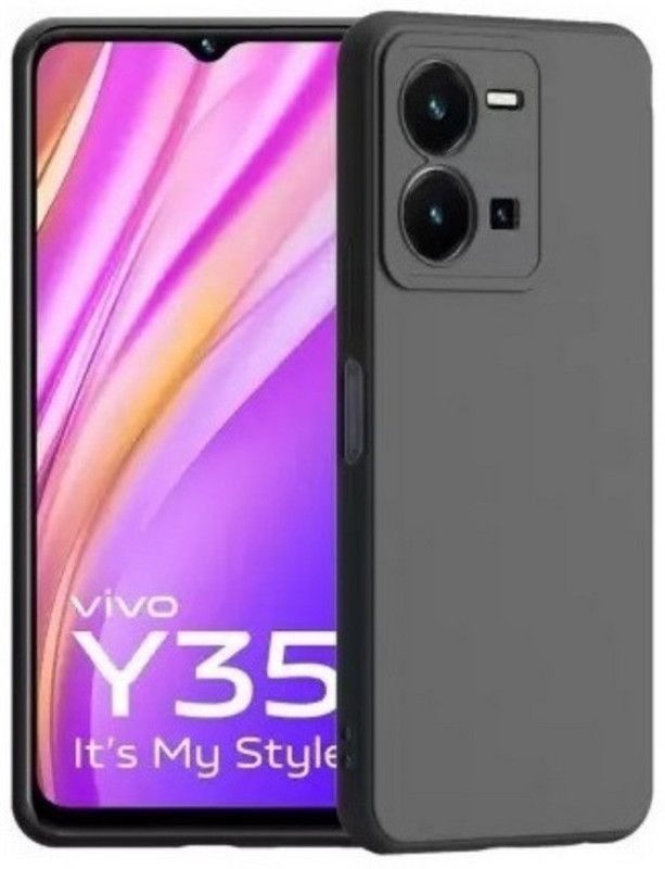S-Softline Back Cover for Vivo Y35, Microfiber Cloth Cushion Protective Shockproof Plain Silicon  (Black, Silicon)
