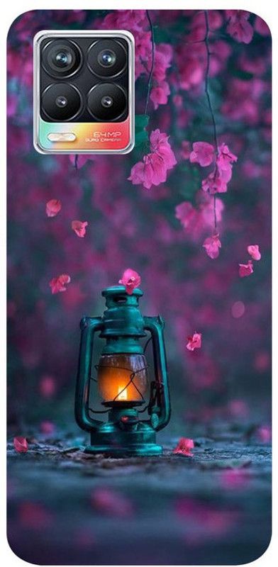 Golden Mask Back Cover for Sky Hawk Back Cover For Realme 8 Pink Flower And Lantern  (Multicolor, Waterproof, Silicon, Pack of: 1)