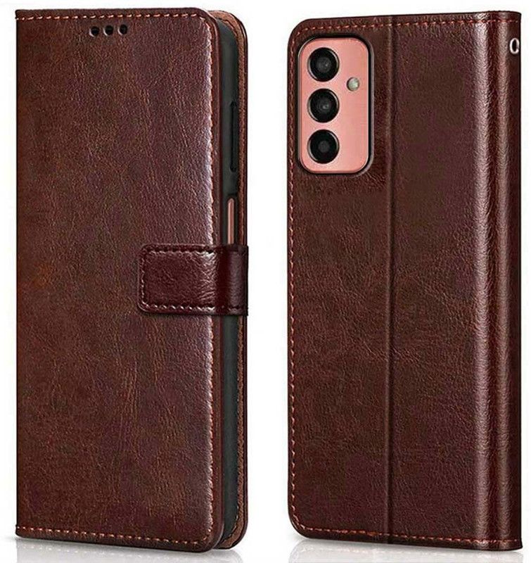 tanmay Flip Cover for Samsung Galaxy A04s, Flip Leather Wallet, Flip Case Cover, With Magnetic Closure  (Brown, Dual Protection, Pack of: 1)