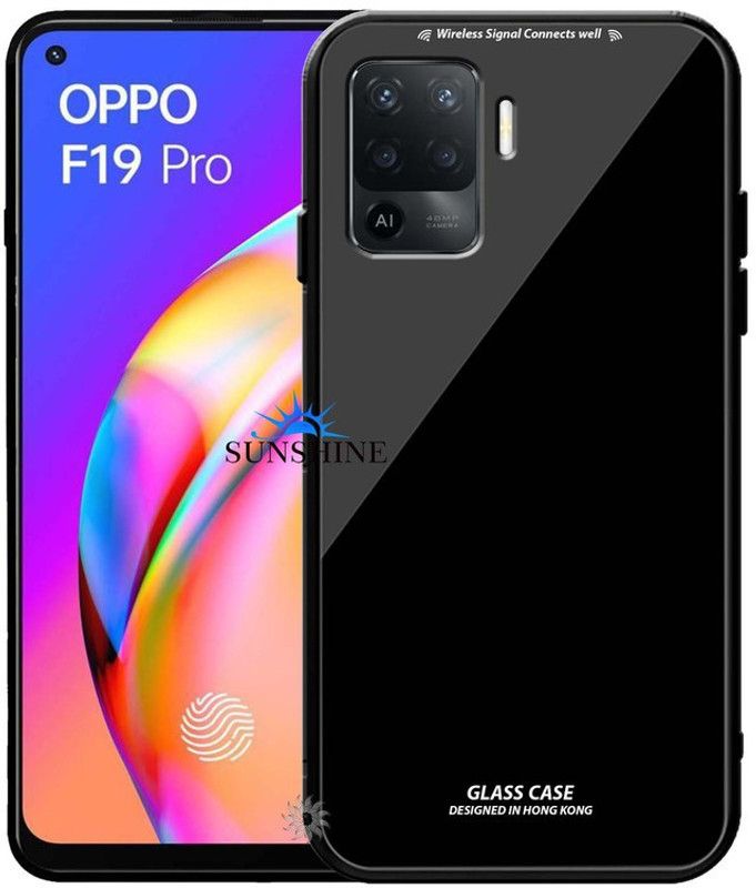 SUNSHINE Back Cover for OPPO-F19 PRO Luxurious 9H Toughened Glass Back Case Shockproof TPU Bumper  (Black, Dual Protection, Pack of: 1)