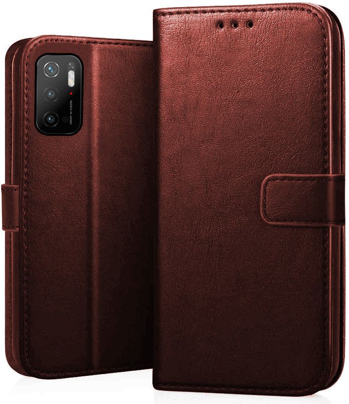 CEDO Flip Cover for Poco M3 Pro, Redmi Note 10T  (Brown, Dual Protection, Pack of: 1)
