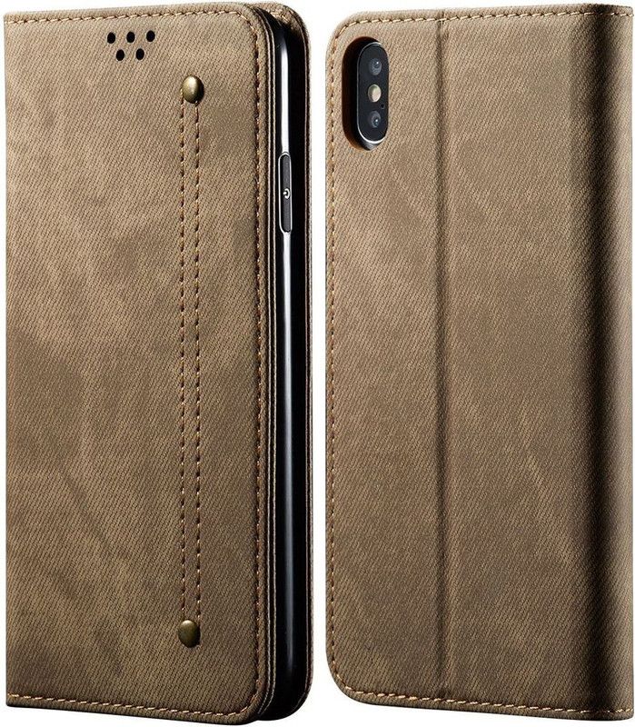 Cubix Wallet Case Cover for Apple iPhone X  (Khaki, Magnetic Case, Pack of: 1)