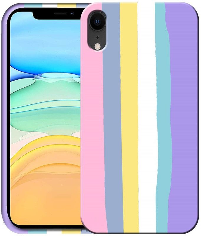 ELEF Back Cover for Apple iphone XR Slim Liquid Silicon Soft Anti-Slip & Shockproof Protective Case (Rainbow)  (Multicolor, Dual Protection, Pack of: 1)