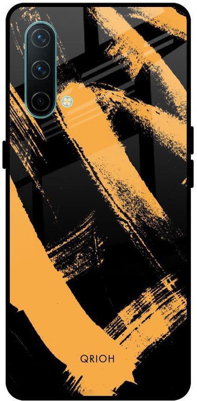 QRIOH Glass Back Cover for OnePlus Nord CE 5G  (Black, Yellow, Grip Case, Silicon, Pack of: 1)