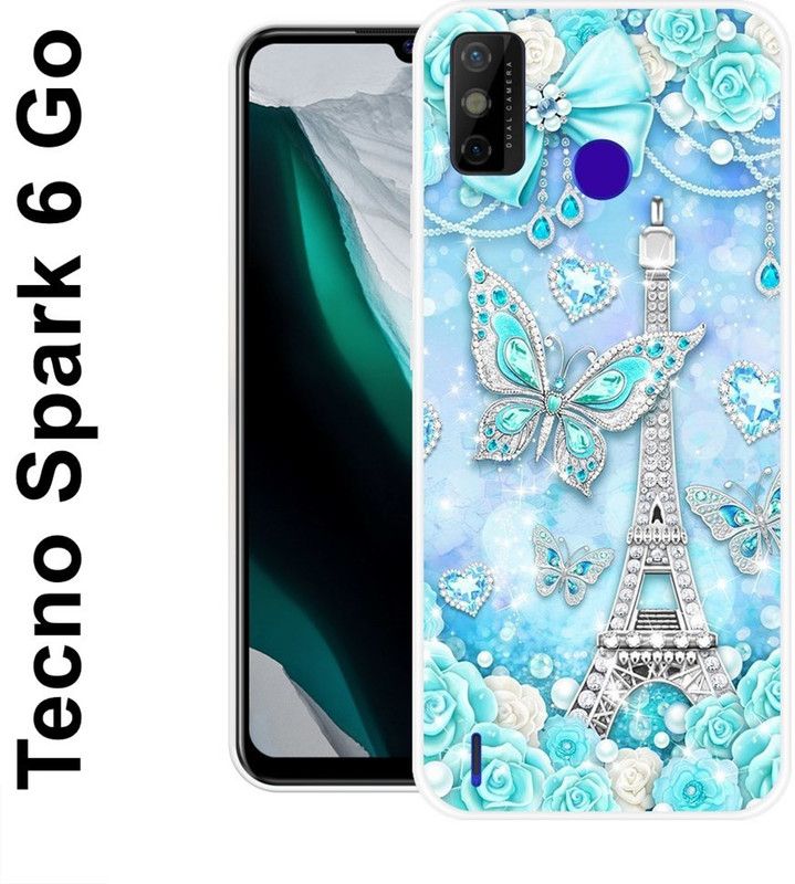 JATLAND Back Cover for Tecno Spark 6 Go, Tecno Spark Go 2021  (Blue, Silver, Silicon)