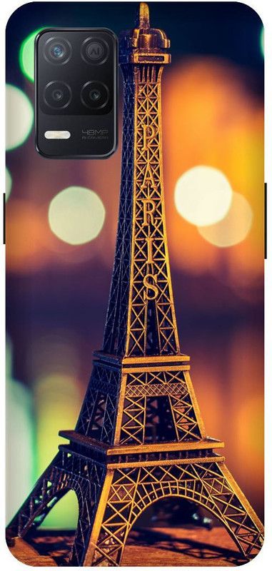 UMPRINT Back Cover for Realme 8/RMX3085 Eiffeltower, Pink, Love Printed Back Cover  (Multicolor, Hard Case, Pack of: 1)