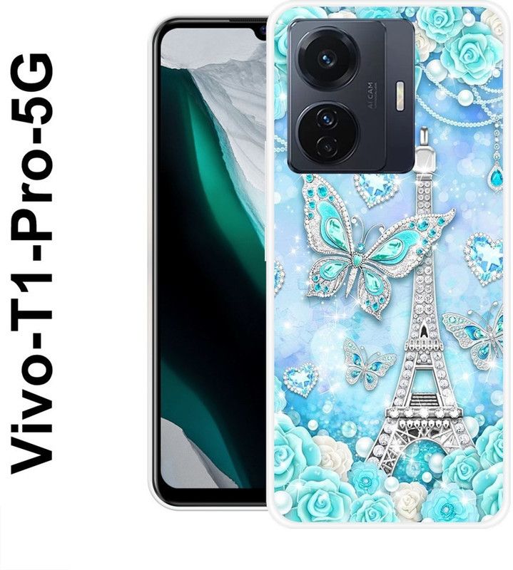 SIMAWAT Back Cover for Vivo T1 Pro 5G  (Blue, Silver, Grip Case, Silicon)