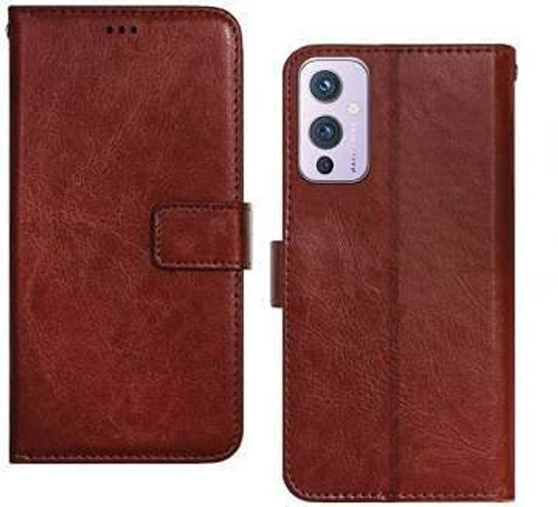 UNIQUE CASES Flip Cover for ONE+9 5G, 1+9 5G (LEATHER FLIP)  (Brown, Magnetic Case)