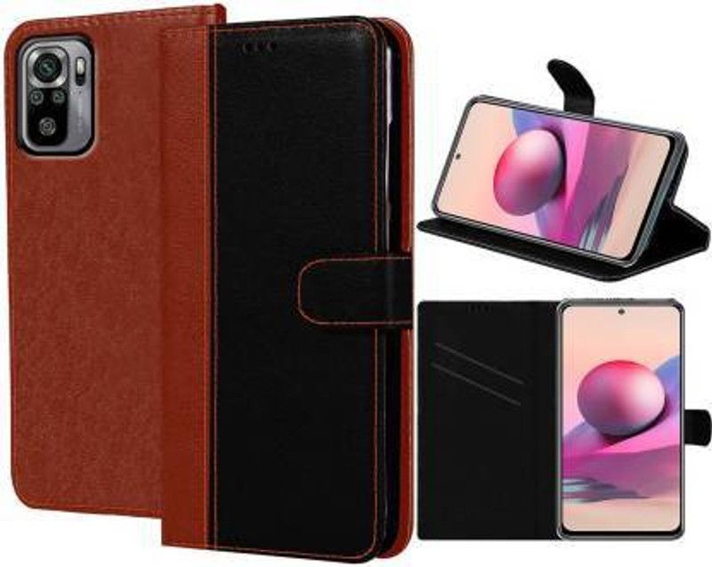 Flipkart SmartBuy Flip Cover for Mi REDMI Note 10S, REDMI Note 10  (Black, Brown, Pack of: 1)