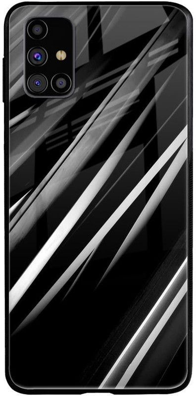 QRIOH Glass Back Cover for Samsung Galaxy M31s  (Black, Grey, Grip Case, Silicon, Pack of: 1)