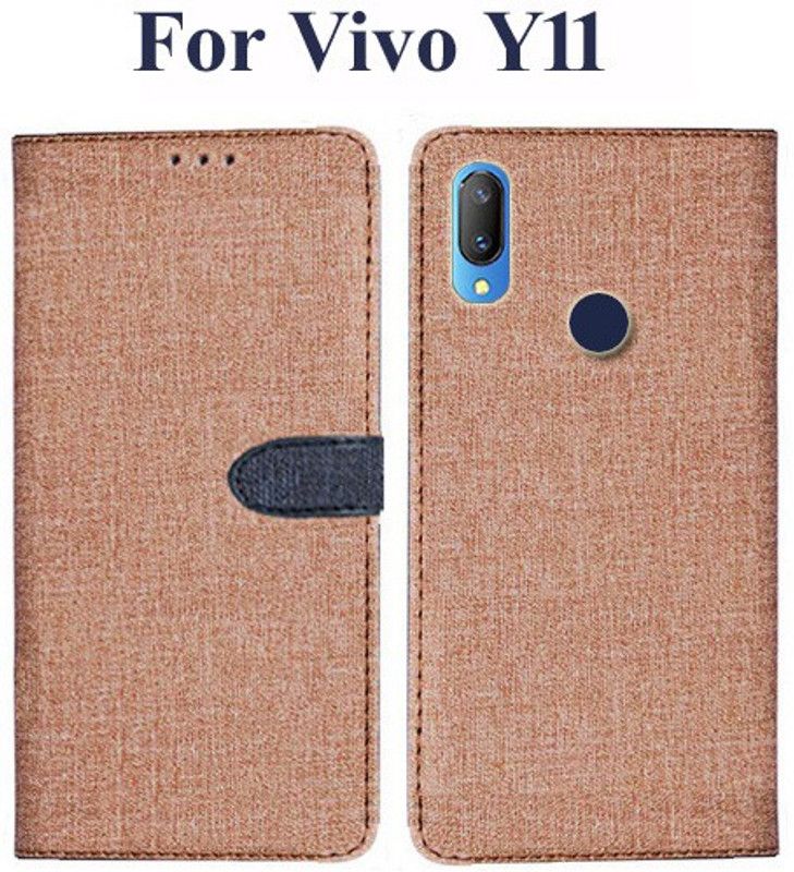 Nuvak Flip Cover for Vivo Y11  (Beige, Magnetic Case, Pack of: 1)