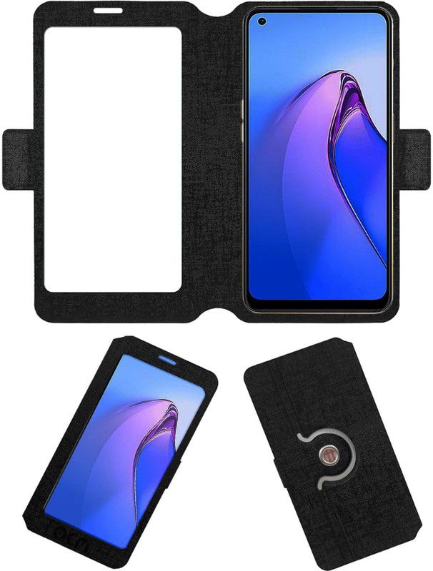 ACM Flip Cover for Oppo Reno 8  (Black, Cases with Holder, Pack of: 1)
