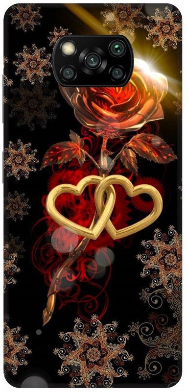 UMPRINT Back Cover for Poco X3/MZB9965IN Red Rose Heart Printed Back Cover  (Multicolor, Hard Case, Pack of: 1)