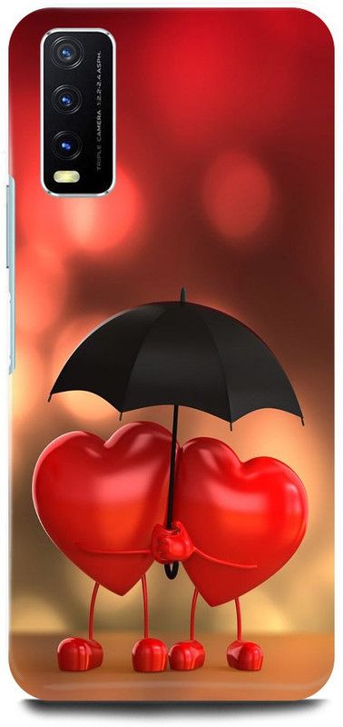 play fast Back Cover for Vivo Y20A, v2054 HEART, UMBRELLA, LOVE, COUPLE  (Red, Hard Case, Pack of: 1)