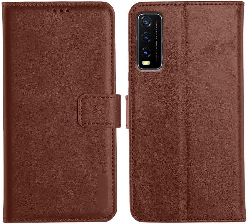 Genron Flip Cover for Vivo Y20  (Brown, Dual Protection)