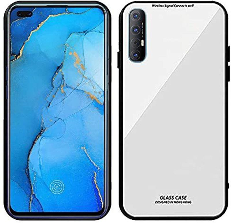 VOSKI Back Cover for Oppo Reno 3 Pro Luxurious Toughened Glass Back Shockproof TPU Bumper Case  (White, Shock Proof, Pack of: 1)