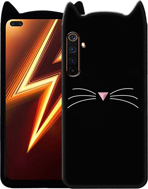 Rance Back Cover for Realme 6 Pro - Ear Kitty Case | 3D Cute Mustache Kitty Doll | Cat Back Cover  (Black, Flexible, Silicon, Pack of: 1)