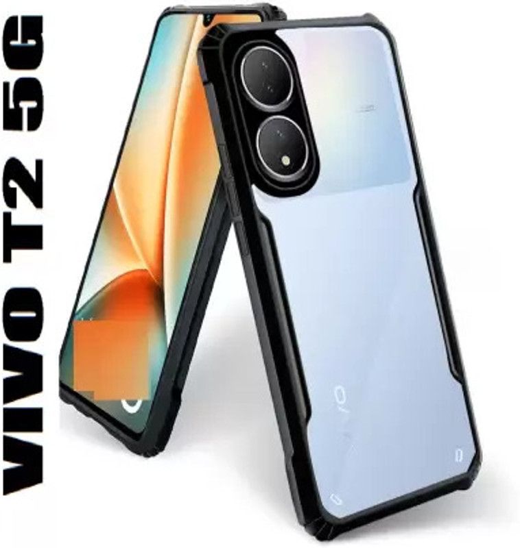 Mobile Back Cover Bumper Case for Vivo T2 5G  (Black, Transparent, Shock Proof, Pack of: 1)