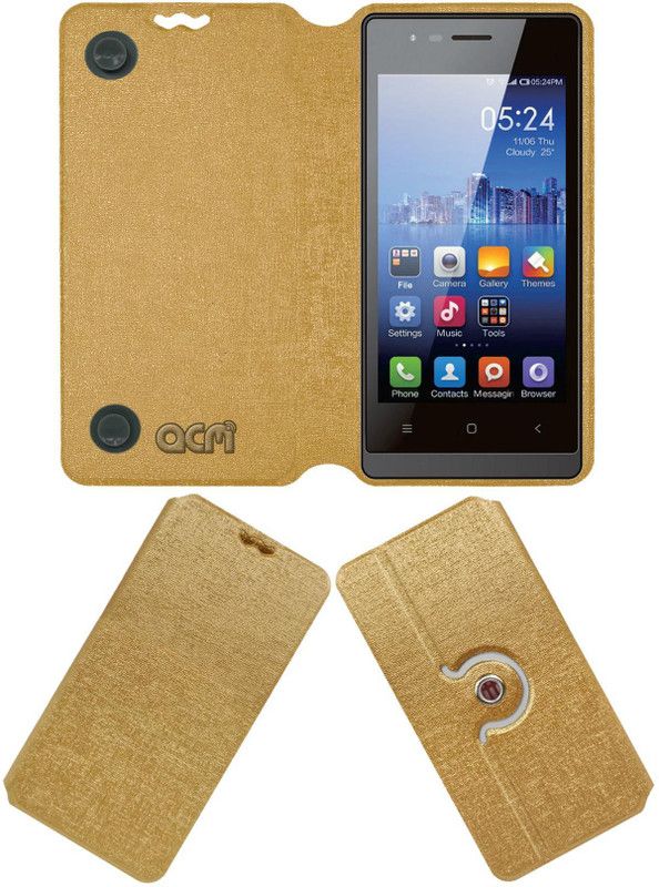 ACM Flip Cover for Salora E4  (Gold, Cases with Holder, Pack of: 1)
