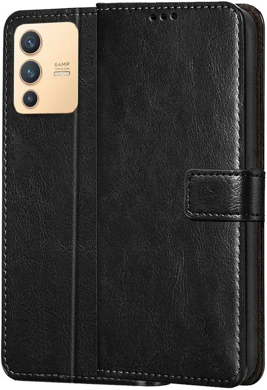 Just Be You Flip Cover for Vivo V23 Pro 5G Flip Cover Magnetic Leather Wallet Case Shockproof TPU  (Black, Dual Protection, Pack of: 1)